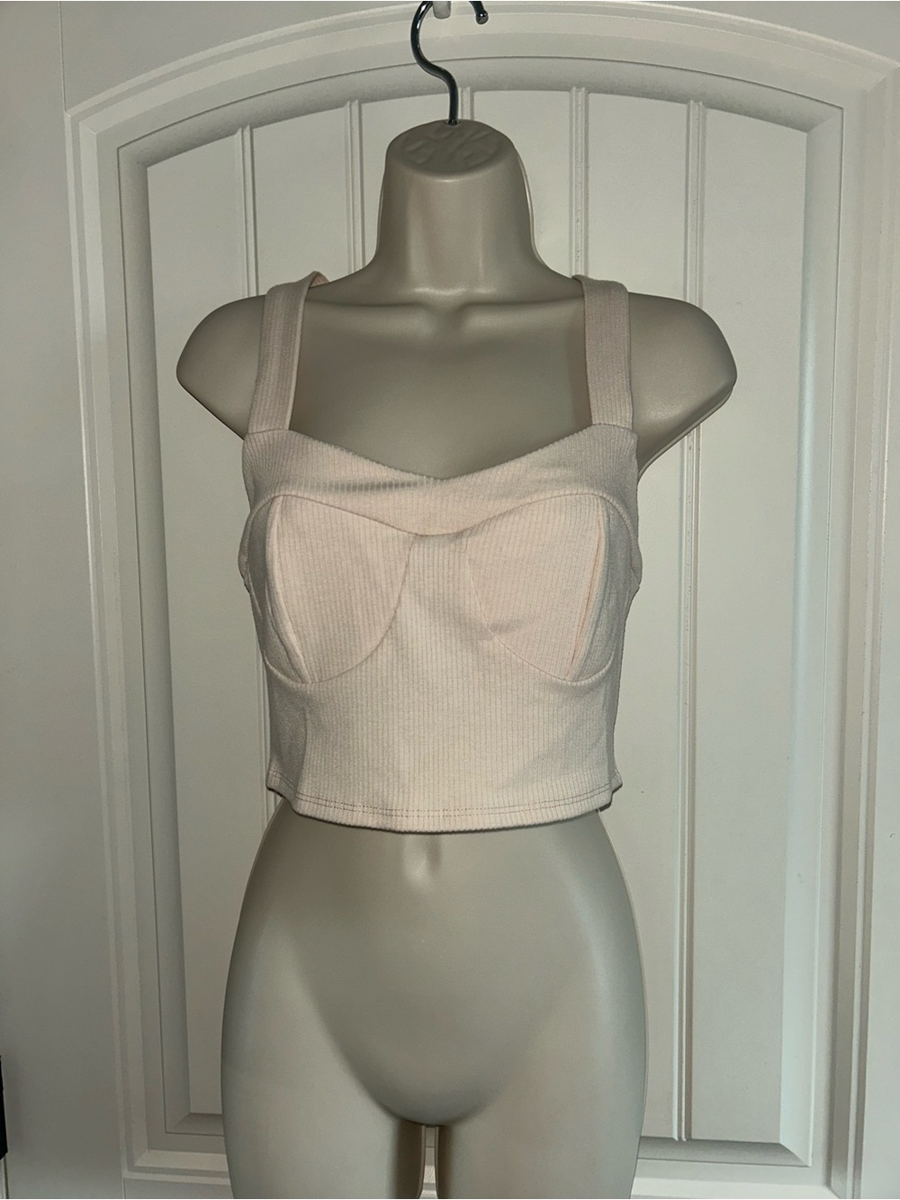 NWT Lulu's Cream Ribbed Bustier Crop Top Sz M